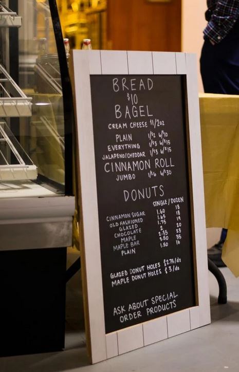  A written chalkboard menu of the bakery. Abigail Landwehr 